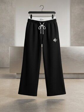 Black and White Layered Wide-Leg Sweatpants - Large